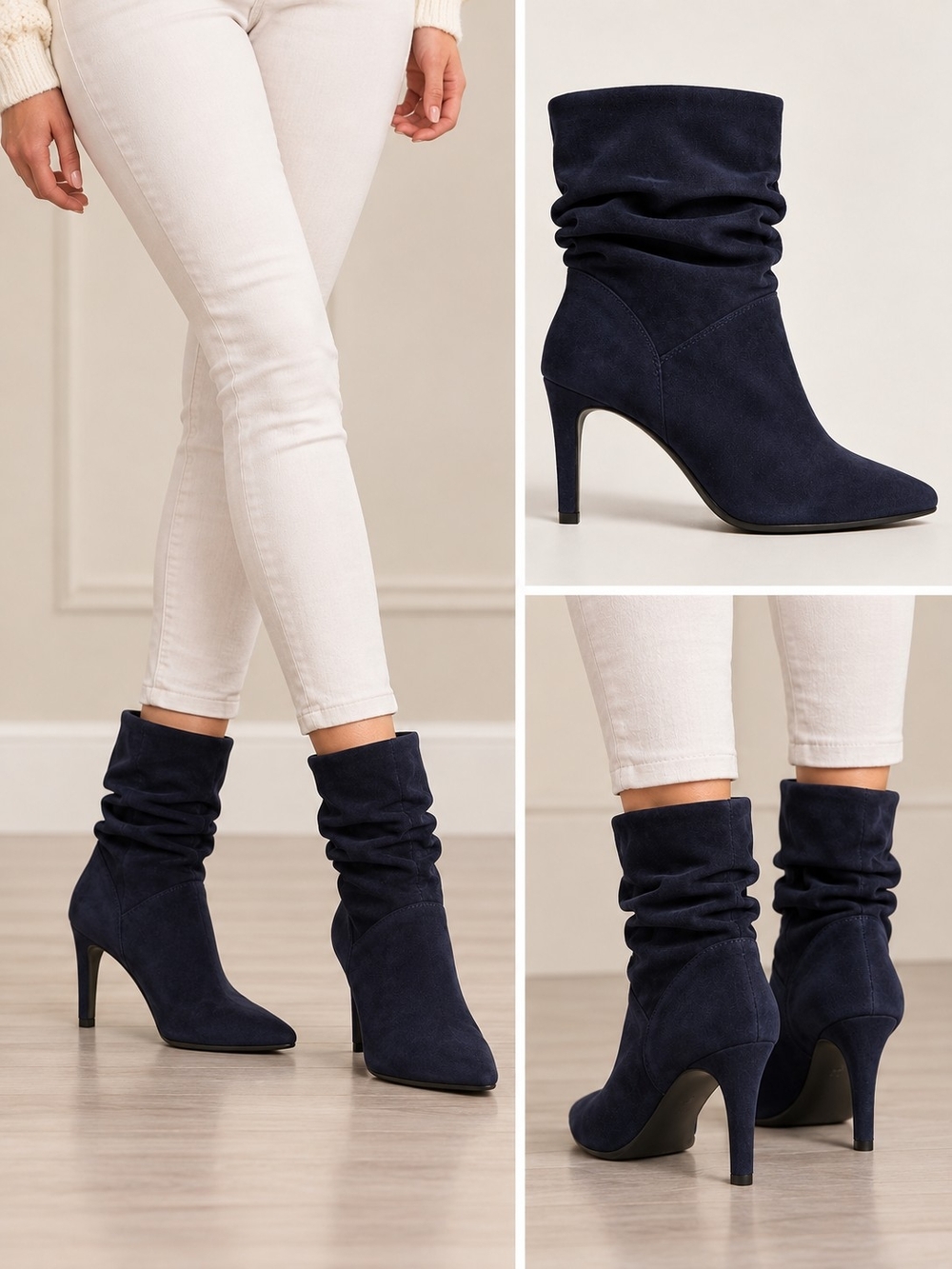 Style & Co Navy Suede Pointed Toe Slouchy Ankle Boots Size 8M